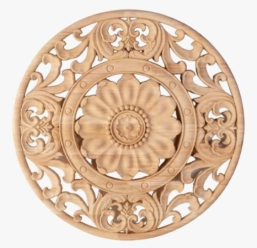 Aplik Orta Göbek Boyanabilir Ahşap Desenli İşlemeli Dekoratif Aksesuar 24x24x1  cm OGO14