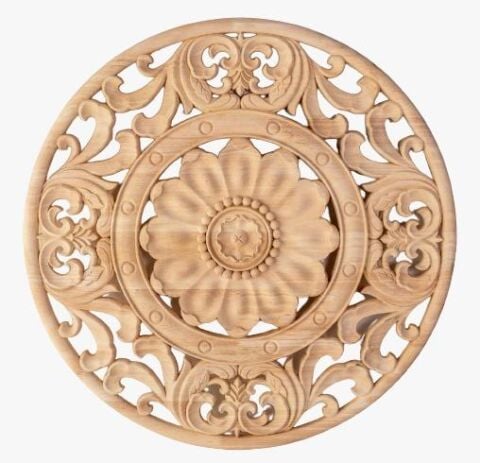 Aplik Orta Göbek Boyanabilir Ahşap Desenli İşlemeli Dekoratif Aksesuar 24x24x1  cm OGO14