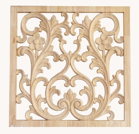 Aplik Orta Göbek Boyanabilir Ahşap Desenli İşlemeli Dekoratif Aksesuar 45x45x1,4  cm OGK05