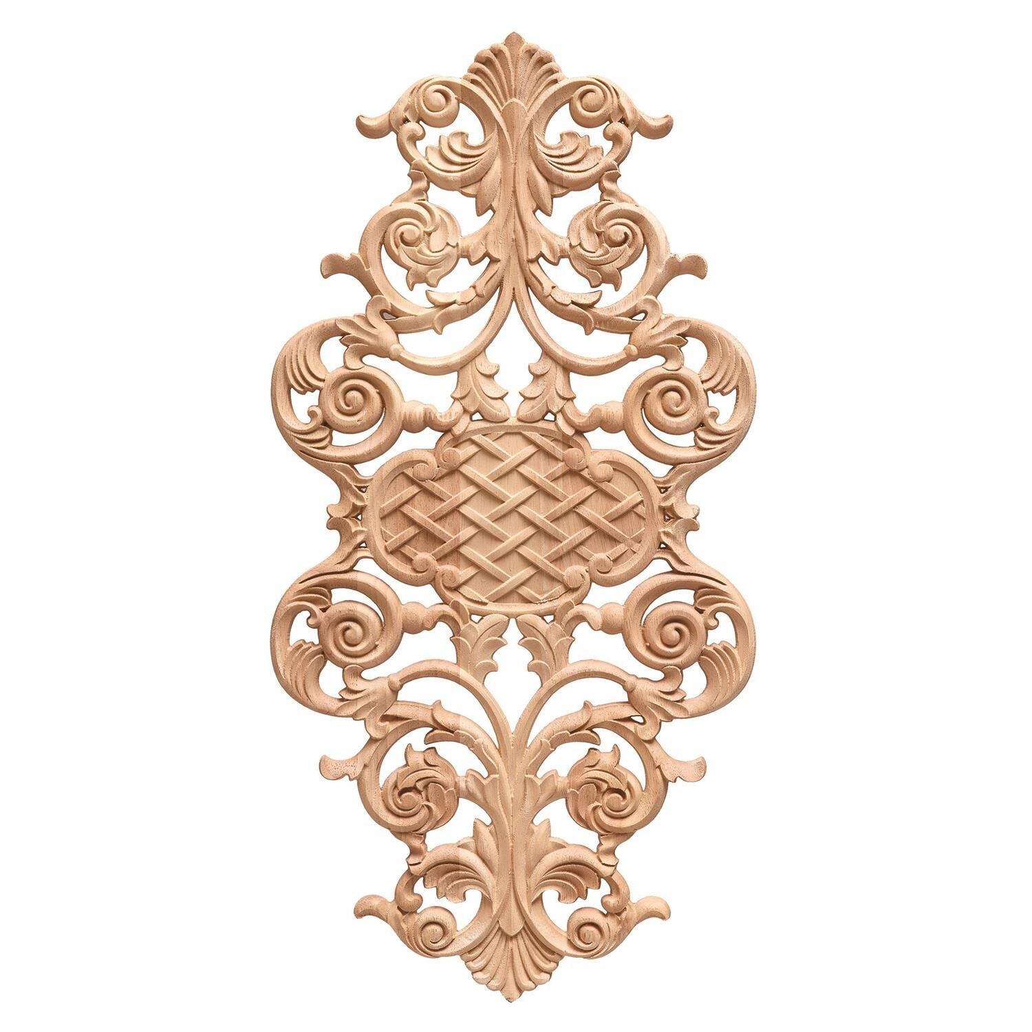 Aplik Orta Göbek Boyanabilir Ahşap Desenli İşlemeli Dekoratif Aksesuar 30x15x0,9  cm OGM22