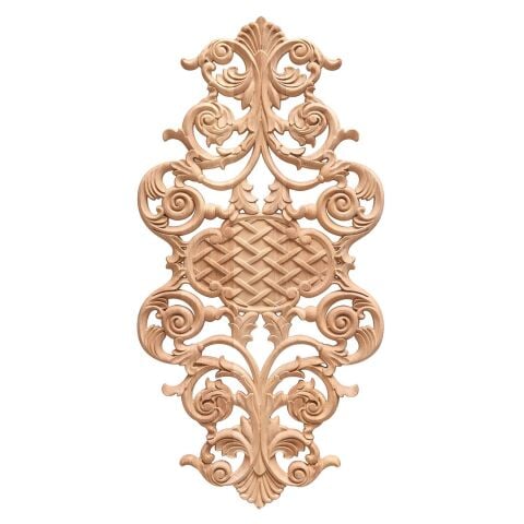 Aplik Orta Göbek Boyanabilir Ahşap Desenli İşlemeli Dekoratif Aksesuar 30x15x0,9  cm OGM22