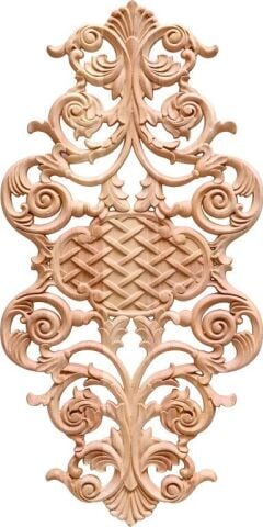 Aplik Orta Göbek Boyanabilir Ahşap Desenli İşlemeli Dekoratif Aksesuar 30x15x0,9  cm OGM22