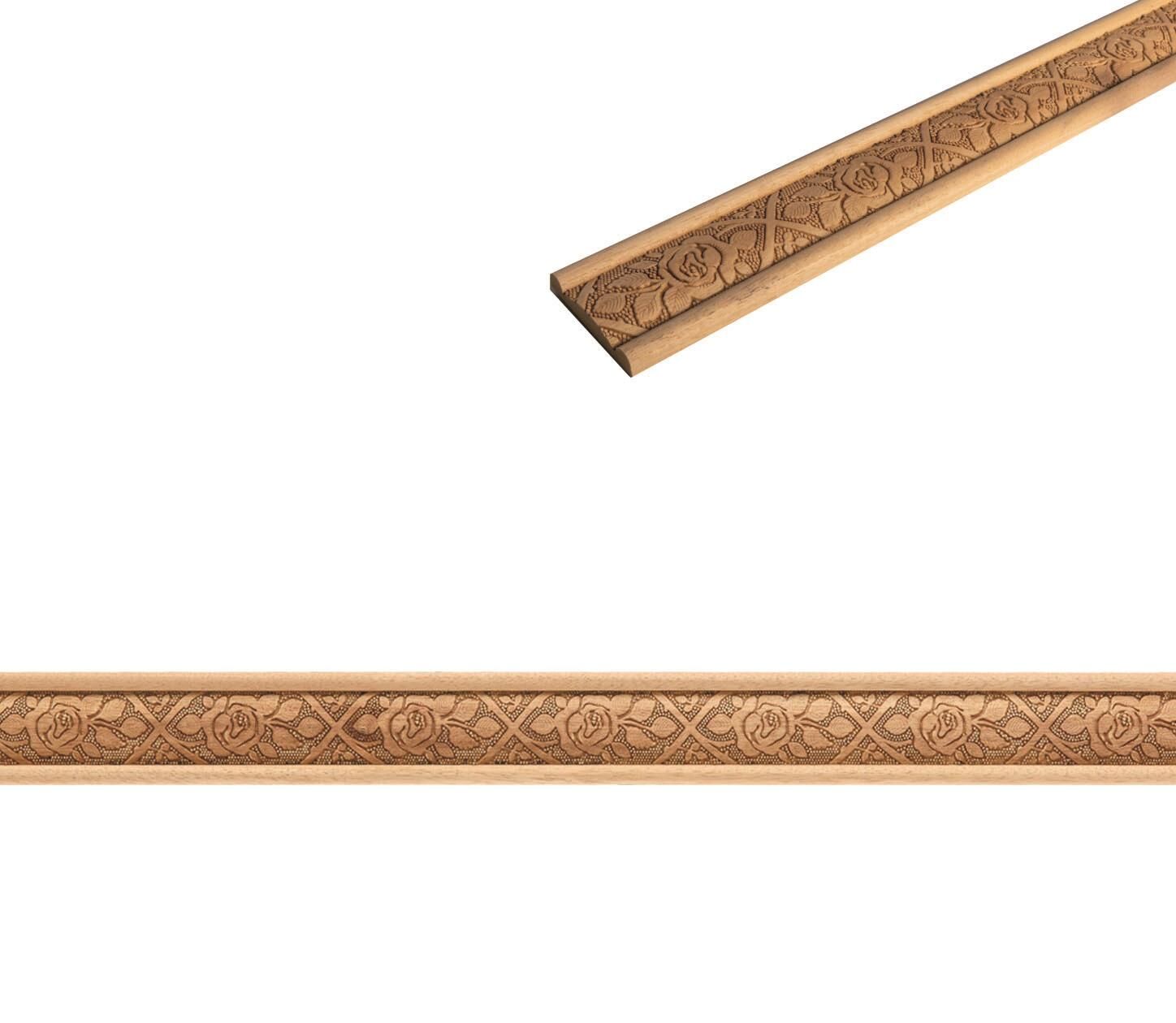 Ayous Ahşap Oyma İşlemeli Gül Desenli Çıta Boyanabilir Dekoratif Aksesuar 54x10 mm MAC49