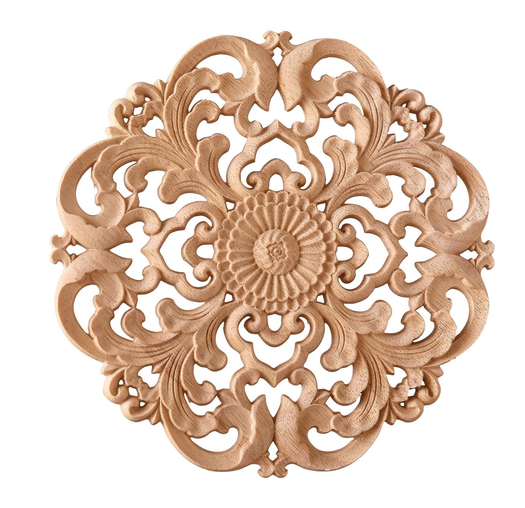 Aplik Orta Göbek Boyanabilir Ahşap Desenli İşlemeli Dekoratif Aksesuar 20x20x1  cm OGO05