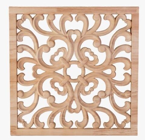 Aplik Orta Göbek Boyanabilir Ahşap Desenli İşlemeli Dekoratif Aksesuar 24x24x1  cm OGK04