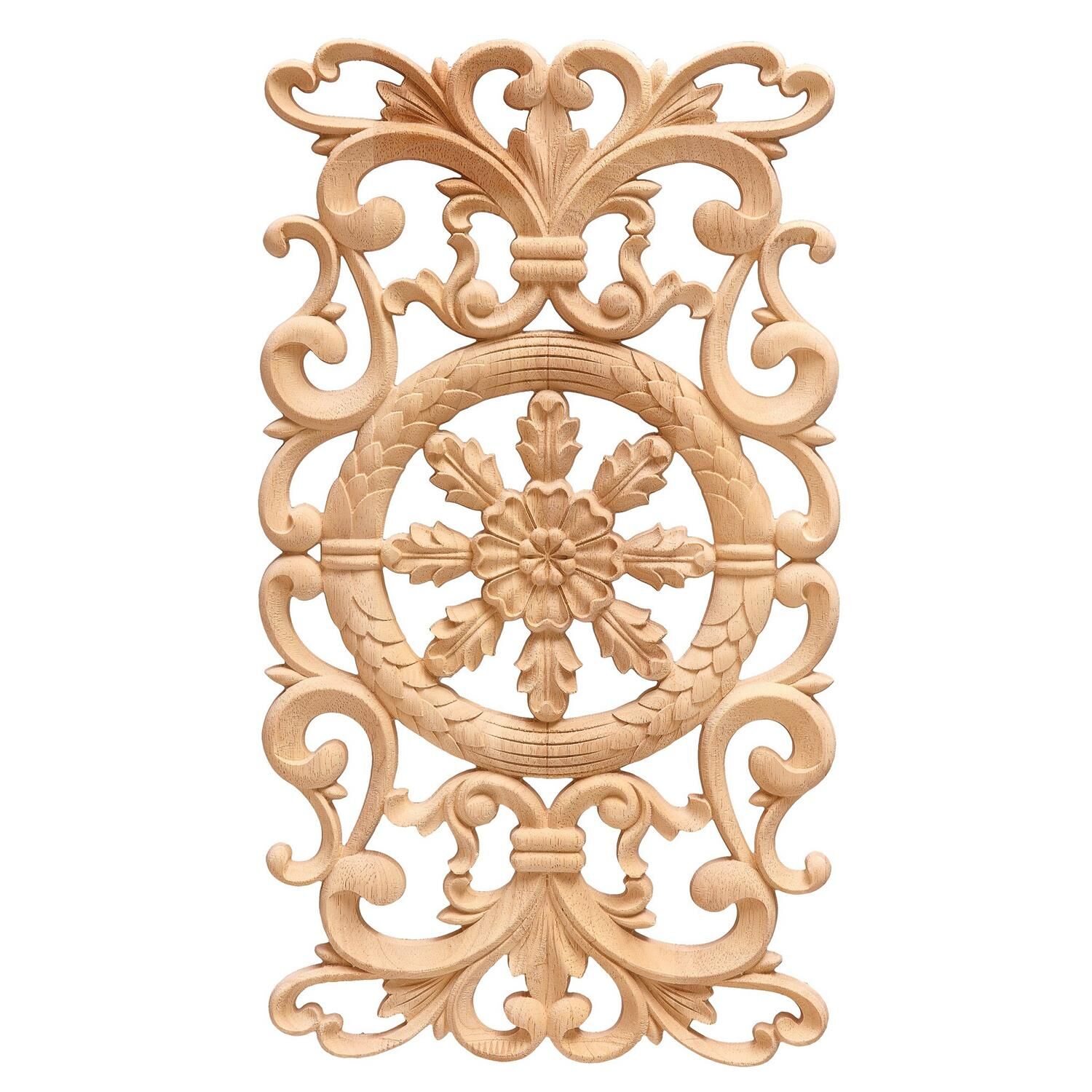 Aplik Orta Göbek Boyanabilir Ahşap Desenli İşlemeli Dekoratif Aksesuar 40x20x1,2  cm OGM23