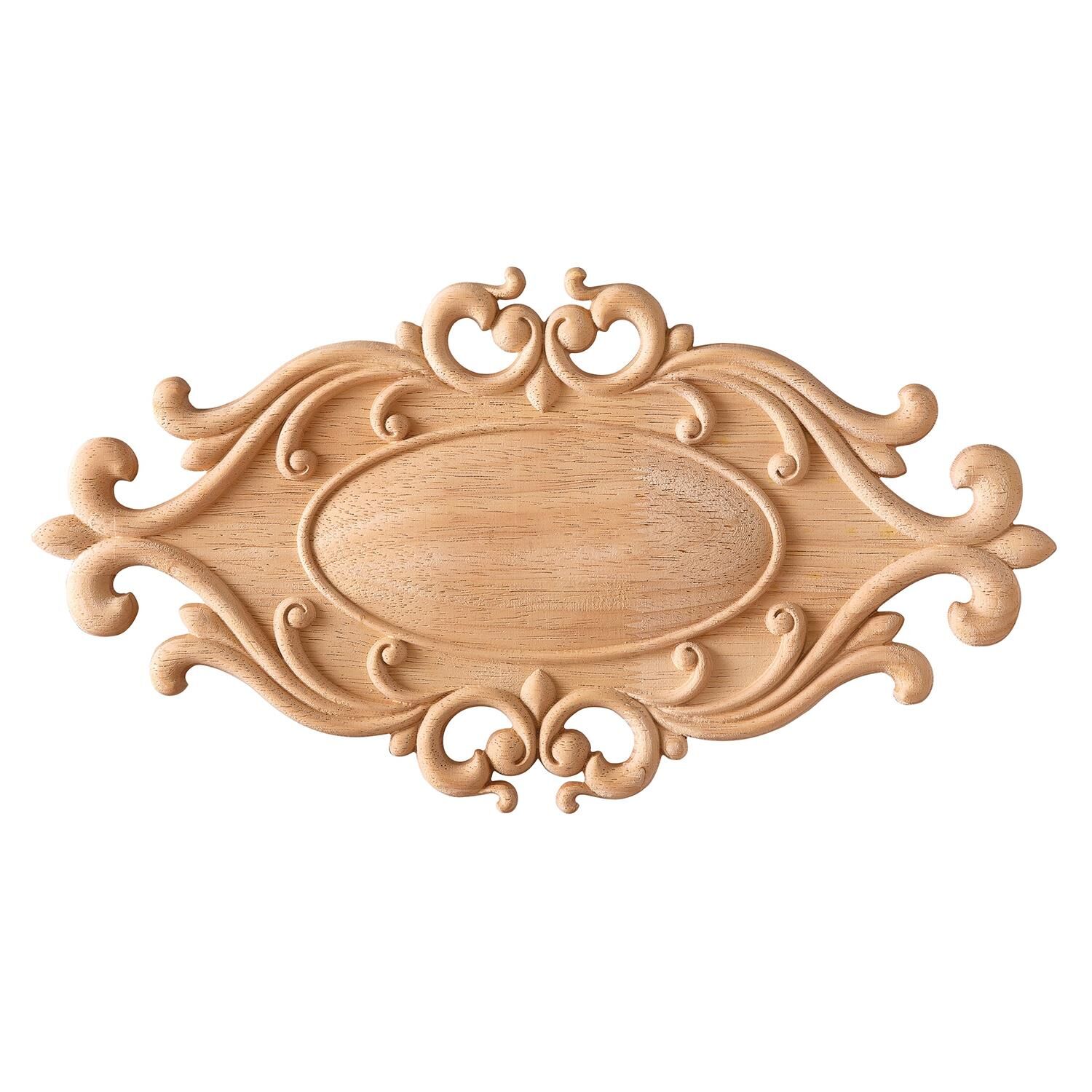 Aplik Orta Göbek Boyanabilir Ahşap Desenli İşlemeli Dekoratif Aksesuar 30x16x1,2  cm OGM40