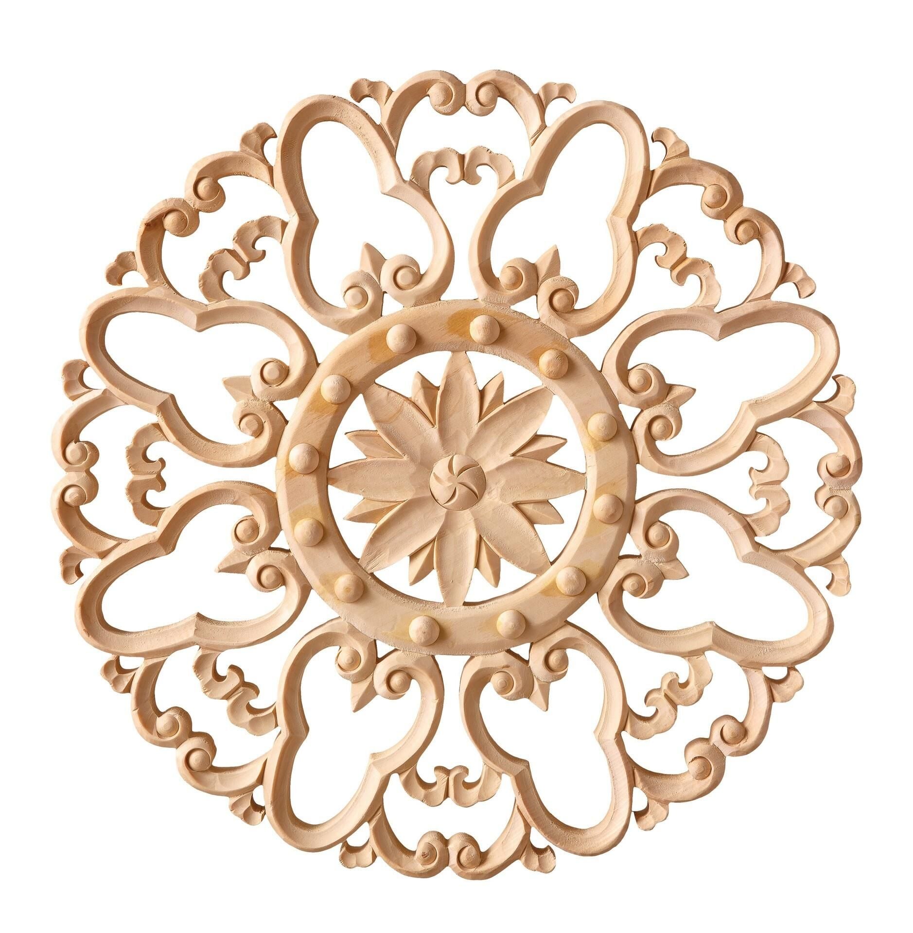 Aplik Orta Göbek Boyanabilir Ahşap Desenli İşlemeli Dekoratif Aksesuar 60x60x2  cm OGO01