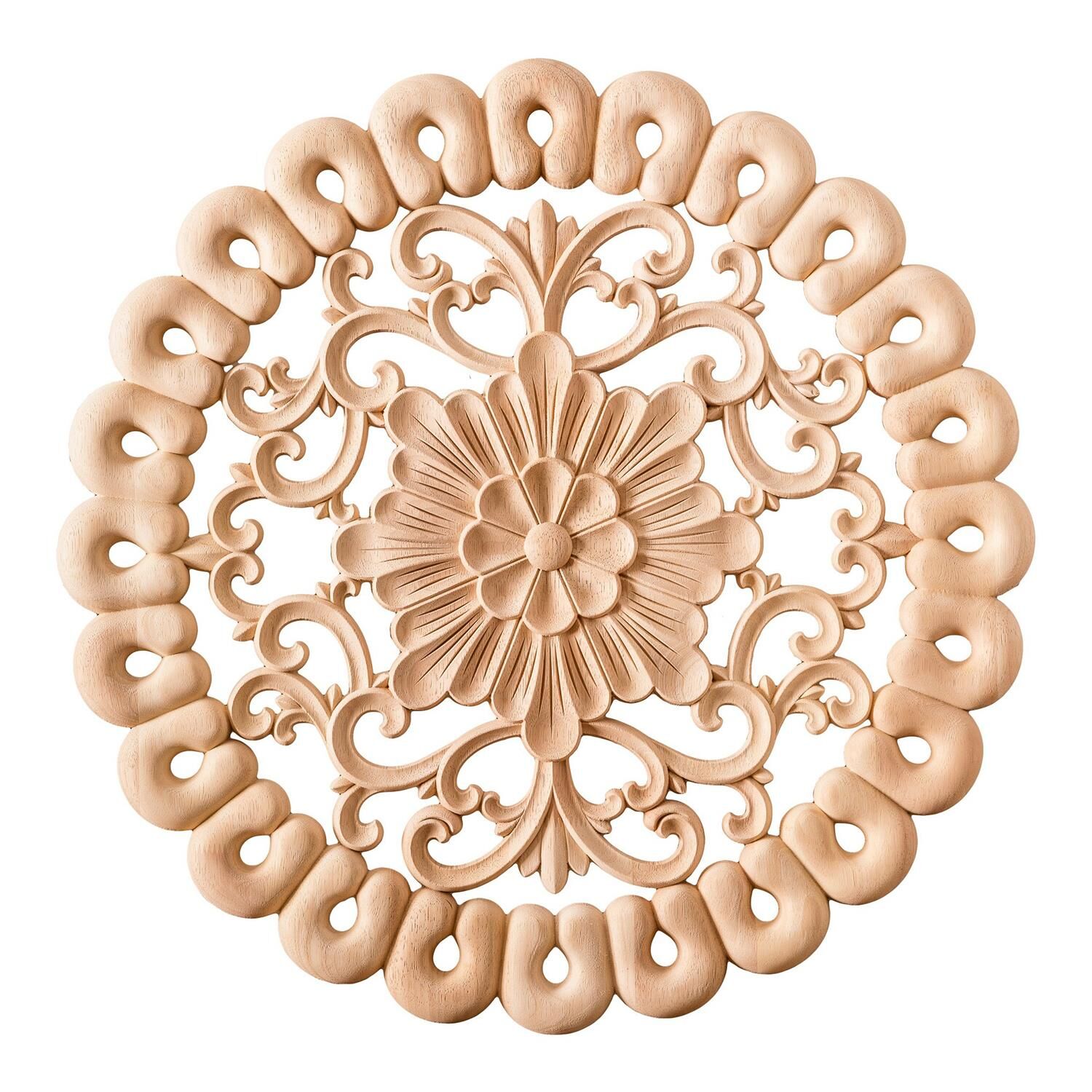 Aplik Orta Göbek Boyanabilir Ahşap Desenli İşlemeli Dekoratif Aksesuar 45x45x1,7 cm OGO03