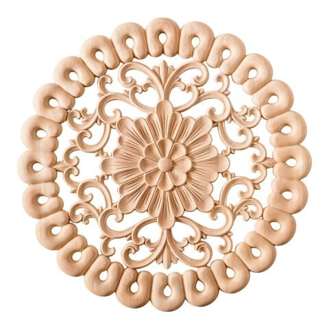 Aplik Orta Göbek Boyanabilir Ahşap Desenli İşlemeli Dekoratif Aksesuar 45x45x1,7 cm OGO03