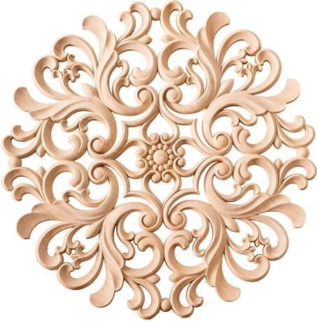 Aplik Orta Göbek Boyanabilir Ahşap Desenli İşlemeli Dekoratif Aksesuar 25x25x1,1  cm OGO04