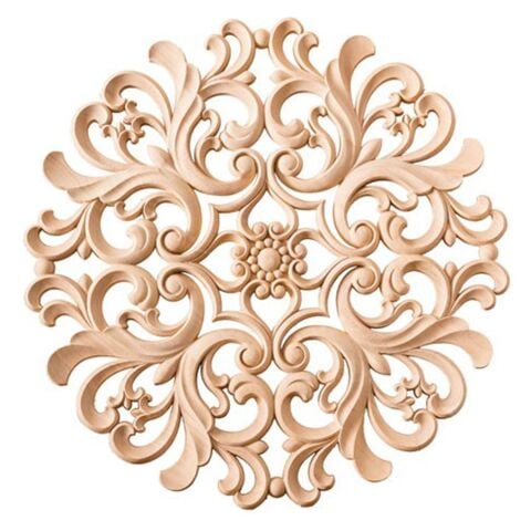 Aplik Orta Göbek Boyanabilir Ahşap Desenli İşlemeli Dekoratif Aksesuar 25x25x1,1  cm OGO04