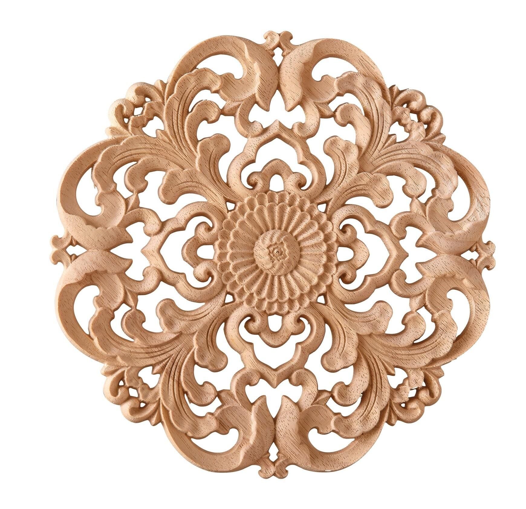 Aplik Orta Göbek Boyanabilir Ahşap Desenli İşlemeli Dekoratif Aksesuar 25x25x1,1  cm OGO05