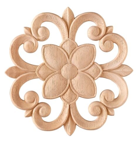 Aplik Orta Göbek Boyanabilir Ahşap Desenli İşlemeli Dekoratif Aksesuar 25x25x1,1  cm OGO07