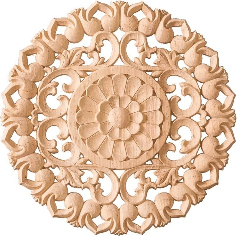 Aplik Orta Göbek Boyanabilir Ahşap Desenli İşlemeli Dekoratif Aksesuar 25x25x1,1  cm OGO09