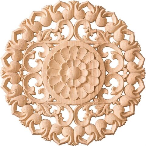 Aplik Orta Göbek Boyanabilir Ahşap Desenli İşlemeli Dekoratif Aksesuar 25x25x1,1  cm OGO09