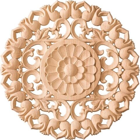 Aplik Orta Göbek Boyanabilir Ahşap Desenli İşlemeli Dekoratif Aksesuar 25x25x1,1  cm OGO09
