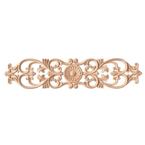 Aplik Orta Göbek Boyanabilir Ahşap Desenli İşlemeli Dekoratif Aksesuar 40x10x1  cm OGY03