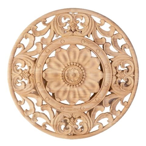 Aplik Orta Göbek Boyanabilir Ahşap Desenli İşlemeli Dekoratif Aksesuar 45x45x1,4  cm OGO14