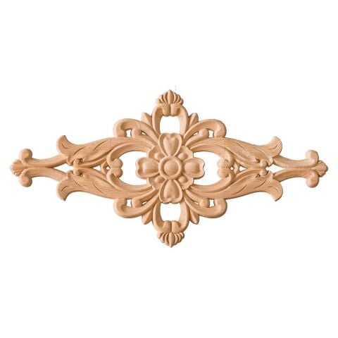 Aplik Orta Göbek Boyanabilir Ahşap Desenli İşlemeli Dekoratif Aksesuar 30x15x0,8  cm OGY10