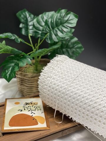 PVC Plastik Örme Beyaz Dekoratif Hasır Hazeran 45 cm