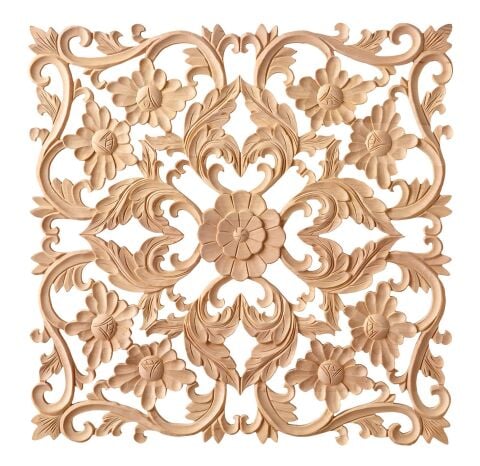 Aplik Orta Göbek Boyanabilir Ahşap Desenli İşlemeli Dekoratif Aksesuar 60x60x1,8  cm OGK01