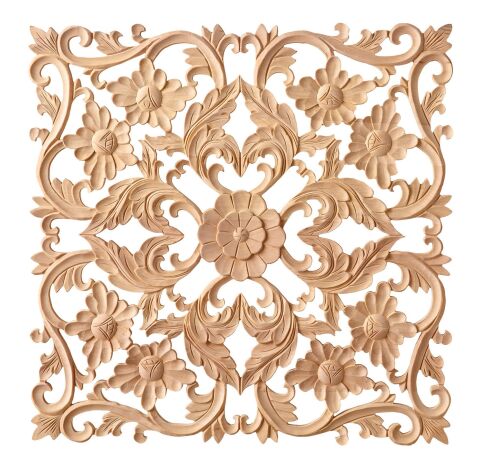 Aplik Orta Göbek Boyanabilir Ahşap Desenli İşlemeli Dekoratif Aksesuar 60x60x1,8  cm OGK01