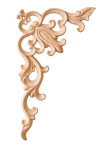 Köşe Aplik Dekoratif Aksesuar Boyanabilir İşlemeli Ahşap  13x6x0,7 cm KSS02
