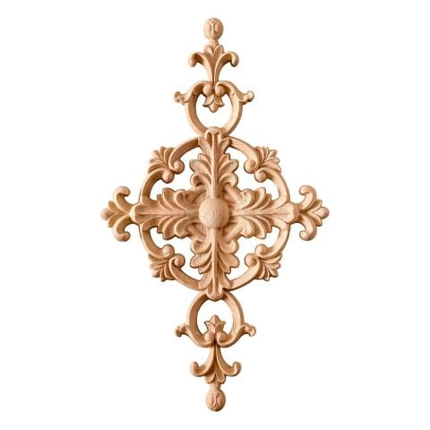 Aplik Orta Göbek Boyanabilir Ahşap Desenli İşlemeli Dekoratif Aksesuar 30x18x1,6  cm OGM31