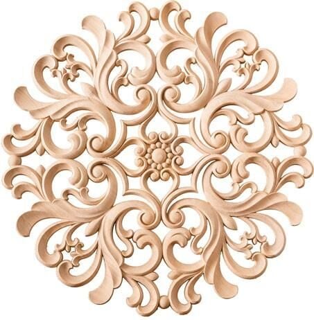 Aplik Orta Göbek Boyanabilir Ahşap Desenli İşlemeli Dekoratif Aksesuar 45x45x1,7 cm OGO04