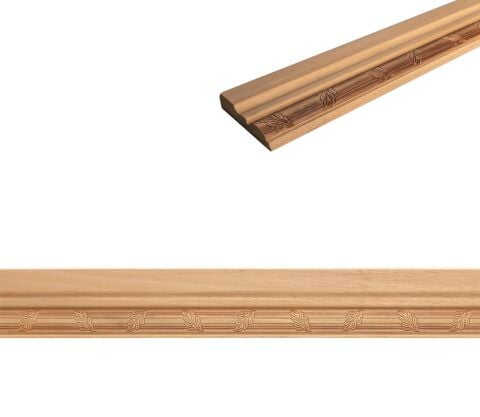 Ayous Ahşap Oyma İşlemeli Yaprak Desenli Çıta Boyanabilir Dekoratif Aksesuar 90x21 mm  MAC37