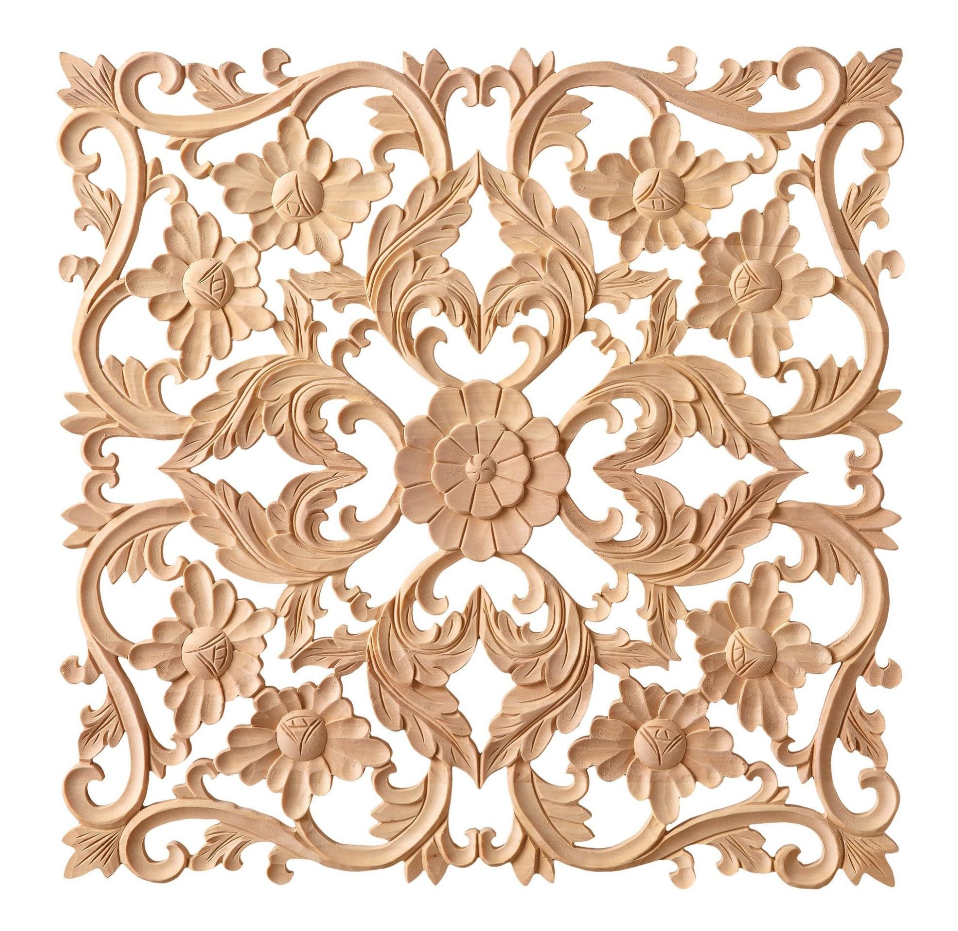Aplik Orta Göbek Boyanabilir Ahşap Desenli İşlemeli Dekoratif Aksesuar 45x45x1,5  cm OGK01