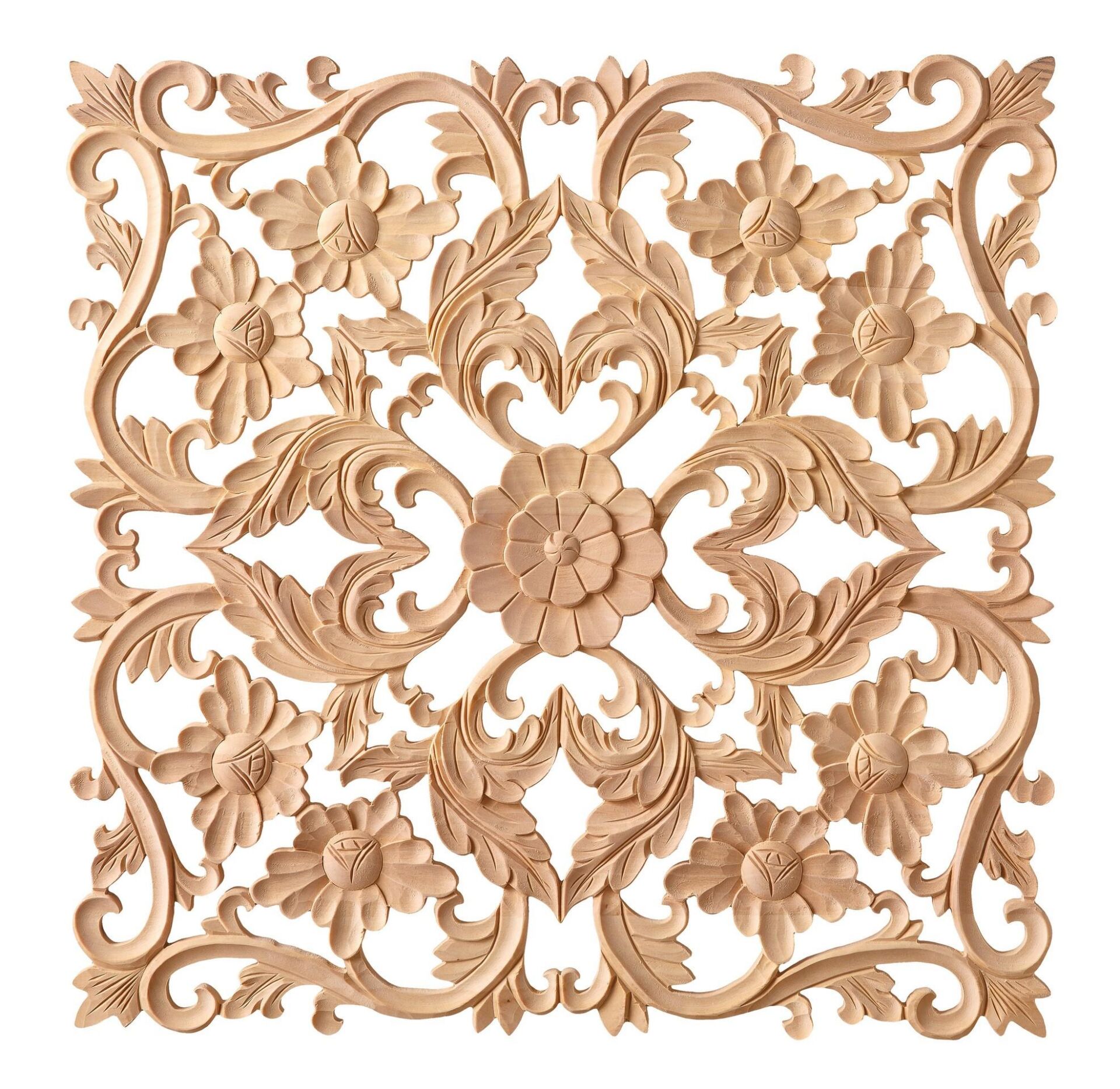 Aplik Orta Göbek Boyanabilir Ahşap Desenli İşlemeli Dekoratif Aksesuar 45x45x1,5  cm OGK01