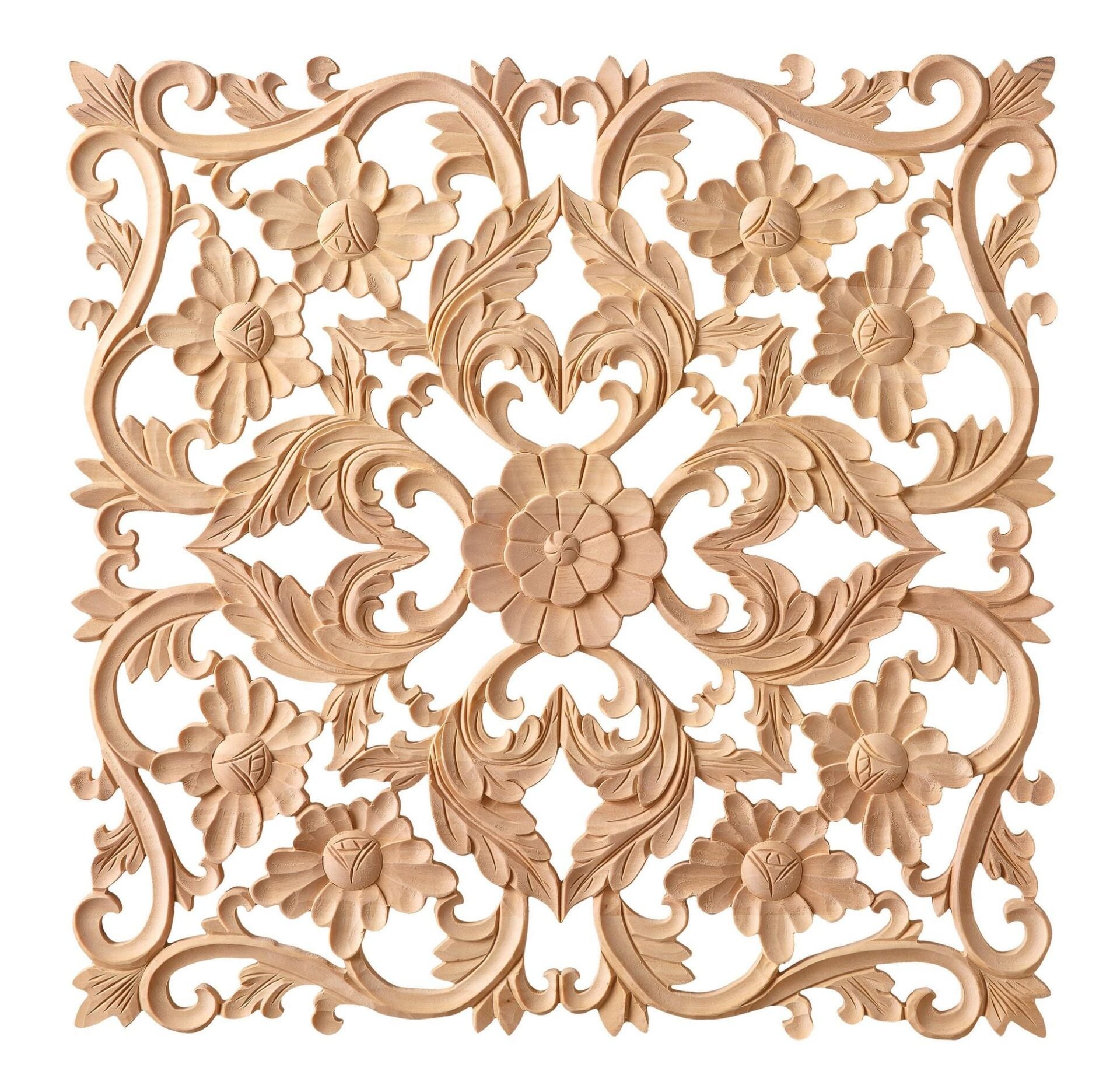 Aplik Orta Göbek Boyanabilir Ahşap Desenli İşlemeli Dekoratif Aksesuar 45x45x1,5  cm OGK01