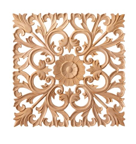 Aplik Orta Göbek Boyanabilir Ahşap Desenli İşlemeli Dekoratif Aksesuar 45x45x1,6  cm OGK03