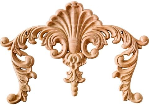 Aplik Orta Göbek Boyanabilir Ahşap Desenli İşlemeli Dekoratif Aksesuar 24x20x1,2  cm OGM.0