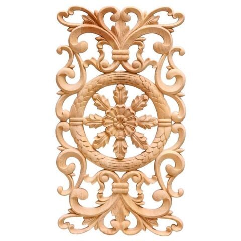 Aplik Orta Göbek Boyanabilir Ahşap Desenli İşlemeli Dekoratif Aksesuar 30x15x1  cm OGM.2