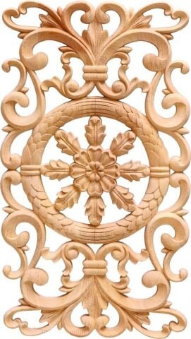 Aplik Orta Göbek Boyanabilir Ahşap Desenli İşlemeli Dekoratif Aksesuar 30x15x1  cm OGM.2