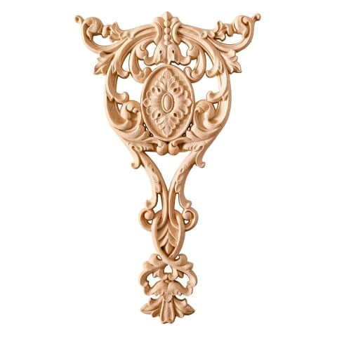 Aplik Orta Göbek Boyanabilir Ahşap Desenli İşlemeli Dekoratif Aksesuar 40x25x1,4  cm OGM04