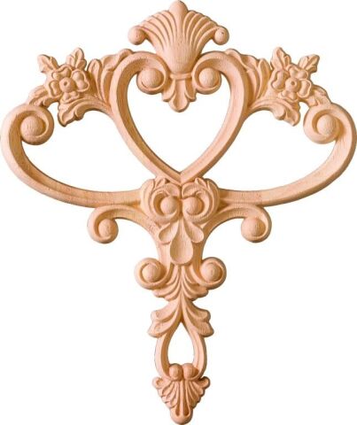 Aplik Orta Göbek Boyanabilir Ahşap Desenli İşlemeli Dekoratif Aksesuar 28x24x1  cm OGM07